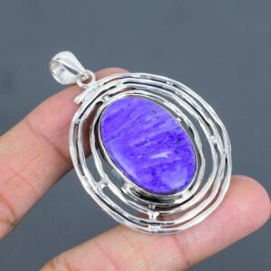 Handmade Charoite Pendant: Oval Gemstone, 925 Sterling Silver