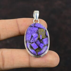 Handmade Sterling Silver Charoite Pendant: Natural Gemstone Jewelry