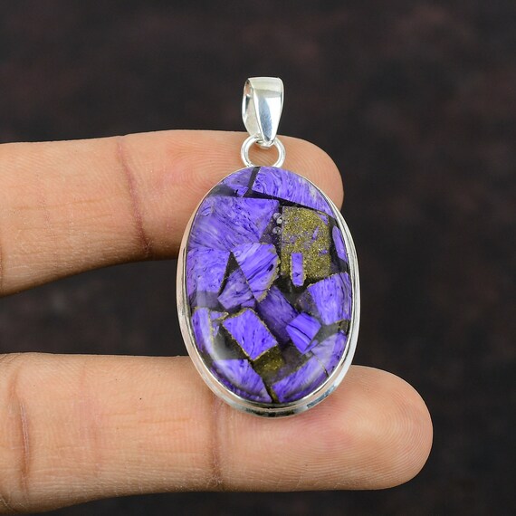 Handmade Sterling Silver Charoite Pendant: Natural Gemstone Jewelry