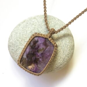 Charoite Macrame Necklace, Square Charoite Stone Necklace, Charoite Macrame Pendant, Mauve Purple, Lavender Charoite Stone, Spiritual Gift