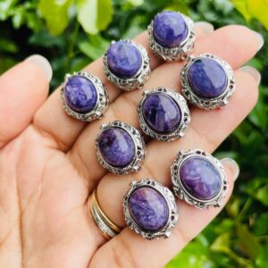 Mini Purple Charoite Crystal Charm: Silver Tone Pendant (18.5mm X 15.5mm