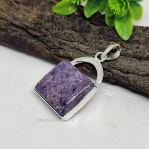 Natural Charoite Pendant: 925 Sterling Silver, Designer Jewelry