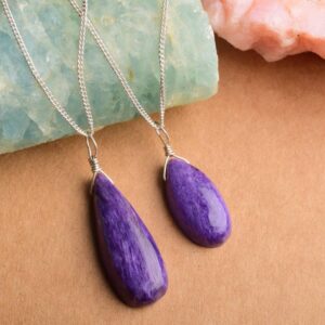 Natural Pear Charoite Pendant Necklace , Large Fancy Shape Purple Gemstone Jewelry , Handmade Stone Pendant Gift For Her