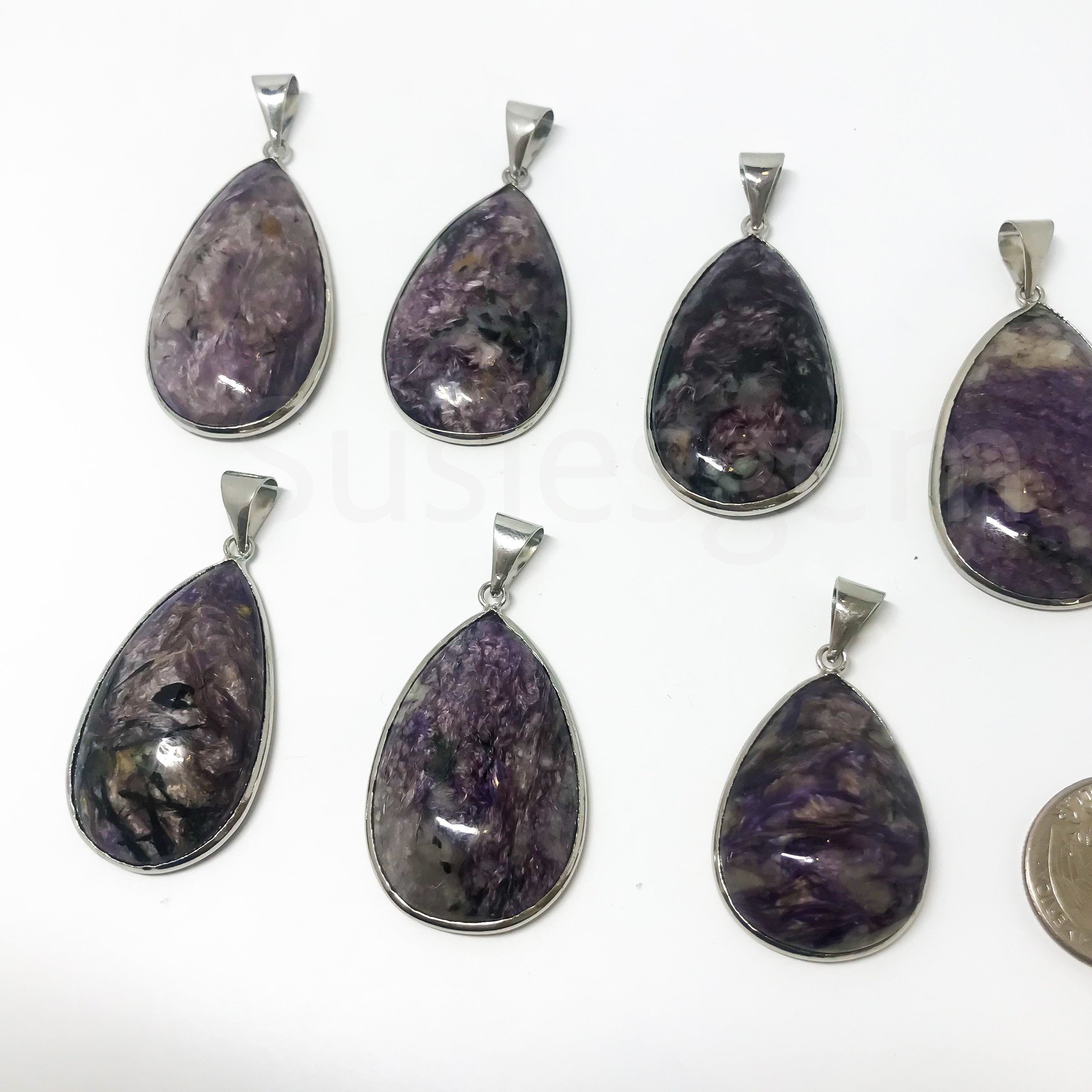 Natural Charoite Teardrop Pendant. Twilight Mist - Purple Charoite Gemstone Pendant. Crystal Healing Stone
