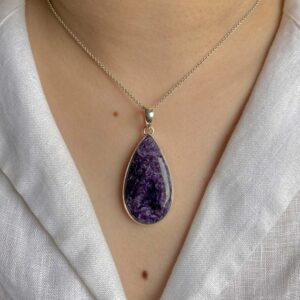 Charoite Pendant Necklace / 925 Sterling Silver / Healing Gemstone / Gift For Her / Pear Cab/ Natural Charoite Statement Jewelry / Chr-p-31.