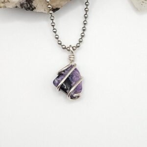 Charoite Necklace In Silver | Crystal For Spiritual Growth, Inspiration And Transformation