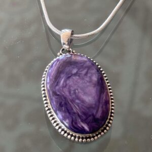 Charoite Oblong Shape Sterling Silver Pendant