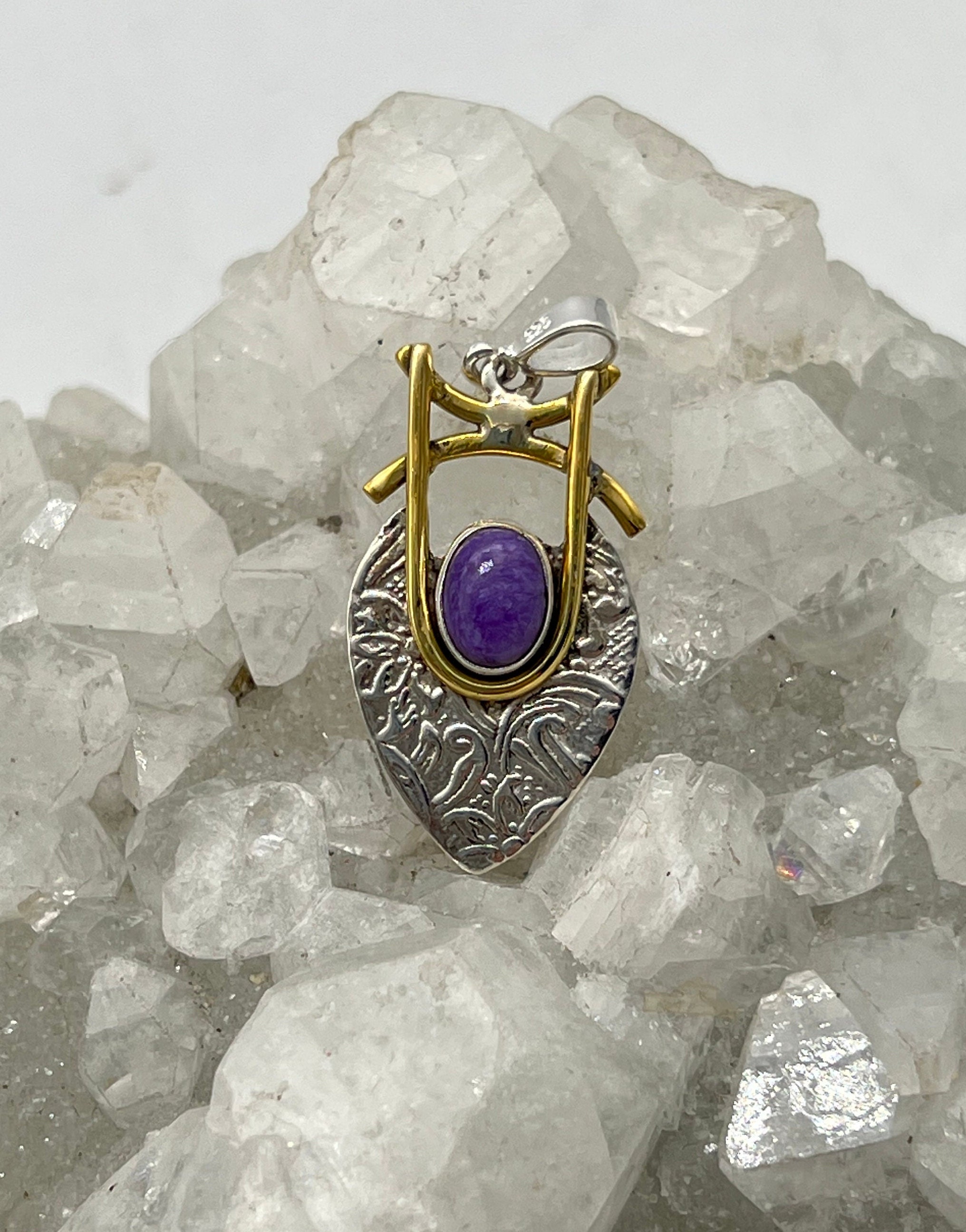 Petite Abstract Two-tone Charoite Pendant