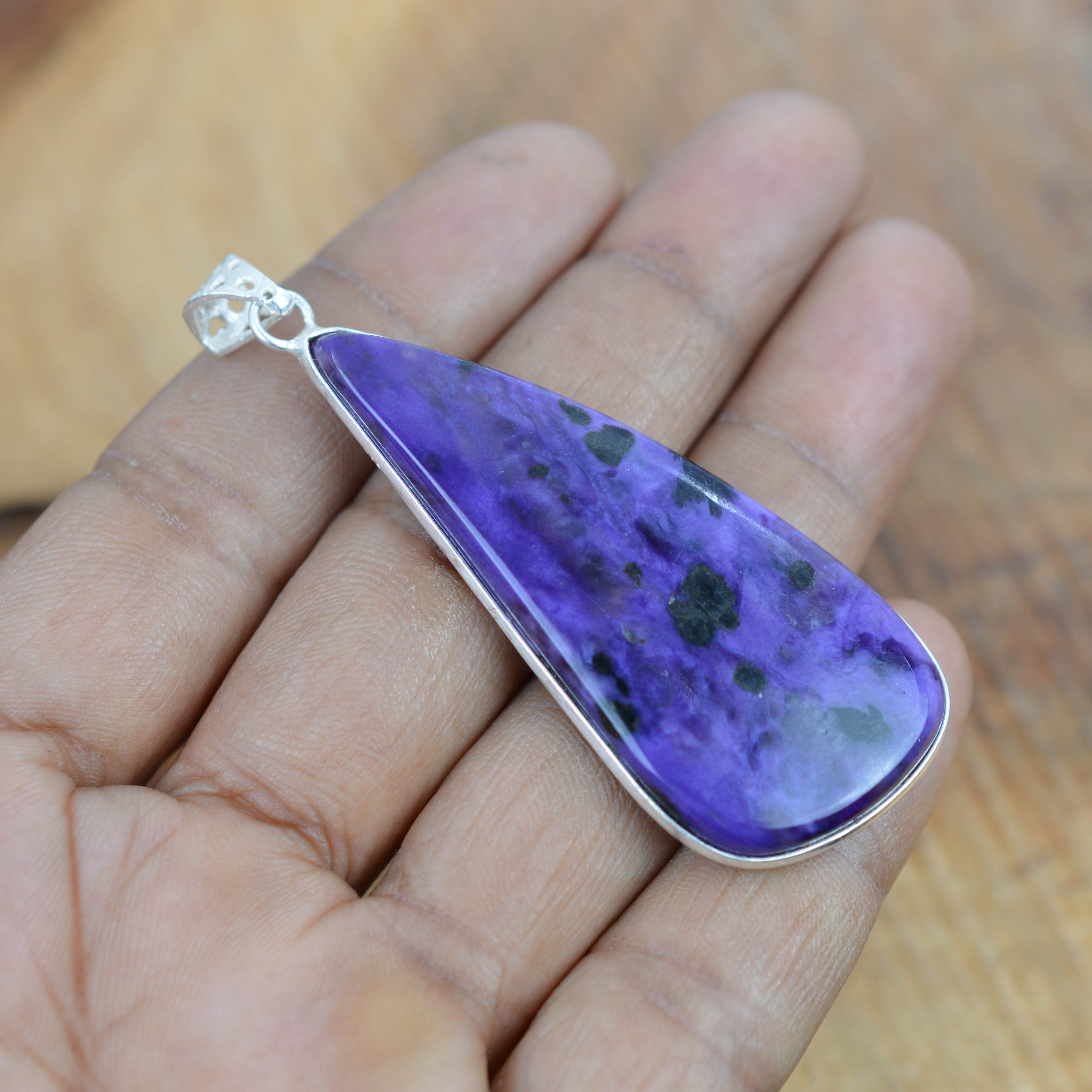 Purple Charoite 925 Sterling Silver Gemstone Pendant
