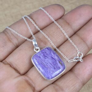 Purple Charoite Sterling Silver Pendant Necklace: Mystical Gemstone Jewelry