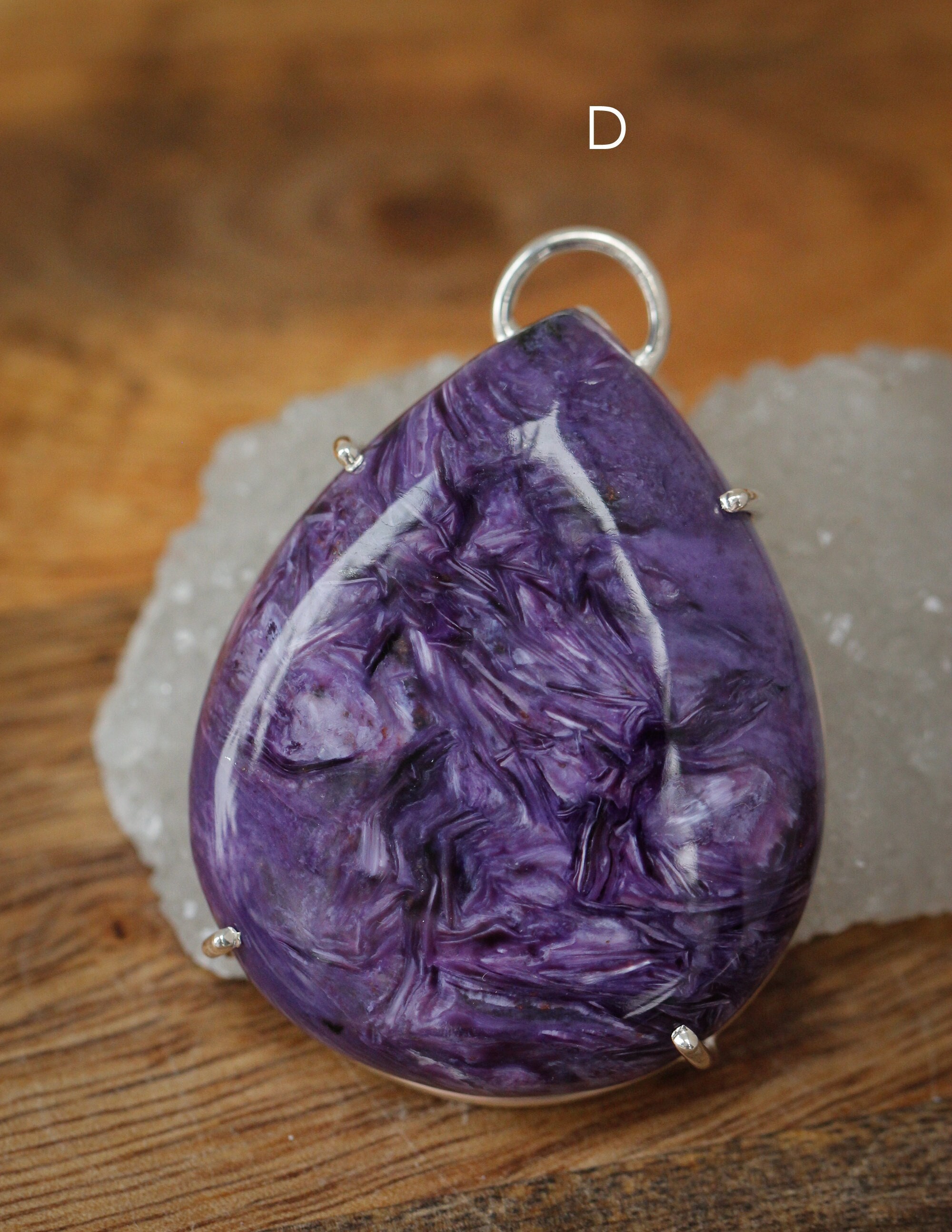 Purple Charoite Sterling Silver Pendant: Crown Chakra Healing Crystal