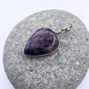 Charoite Silver Pendant, Natural Charoite Jewelry, Purple Stone Pendant, Teardrop Mauve Sterling Pendant, Charoite Jewelry, Natural Gemstone