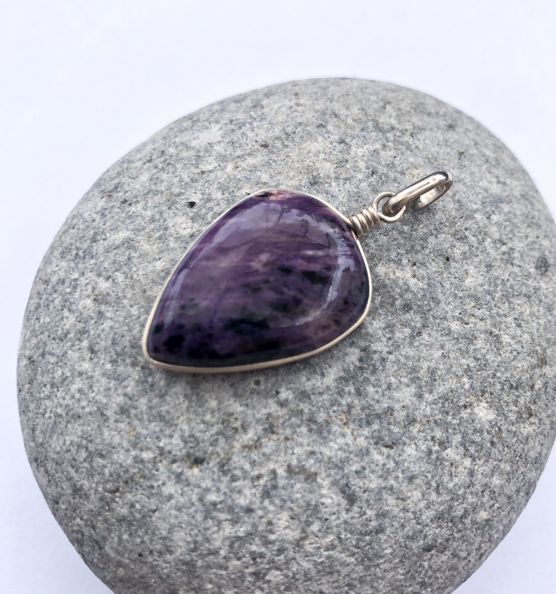 Charoite Silver Pendant, Natural Charoite Jewelry, Purple Stone Pendant, Teardrop Mauve Sterling Pendant, Charoite Jewelry, Natural Gemstone
