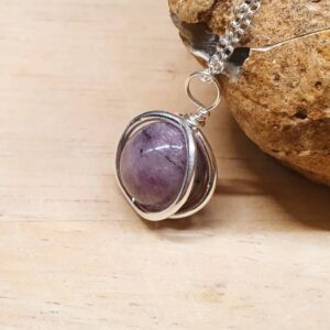 Small Circle Charoite Pendant Necklace. Purple Reiki Jewelry. 10mm Stone. Minimalist 925 Sterling Silver Necklaces For Women