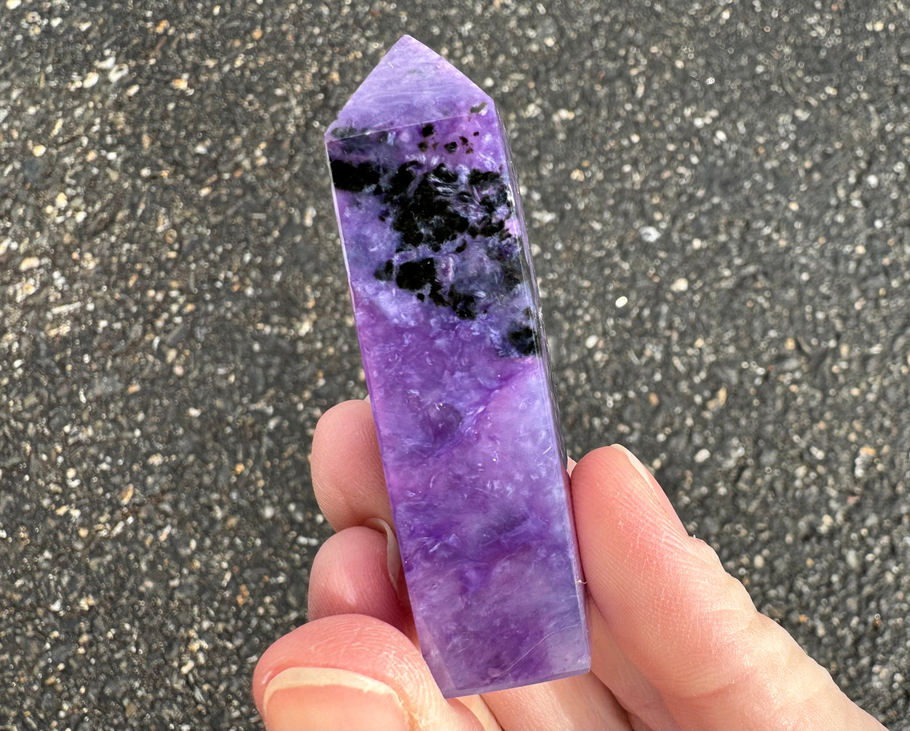 2.4 In Charoite Tower: Polished Point, Purple Black Gemstone Decor, Sagittarius Stone #2 2.4 In Charoite Tower: Polished Point, Purple Black Gemstone Decor, Sagittarius Stone #2