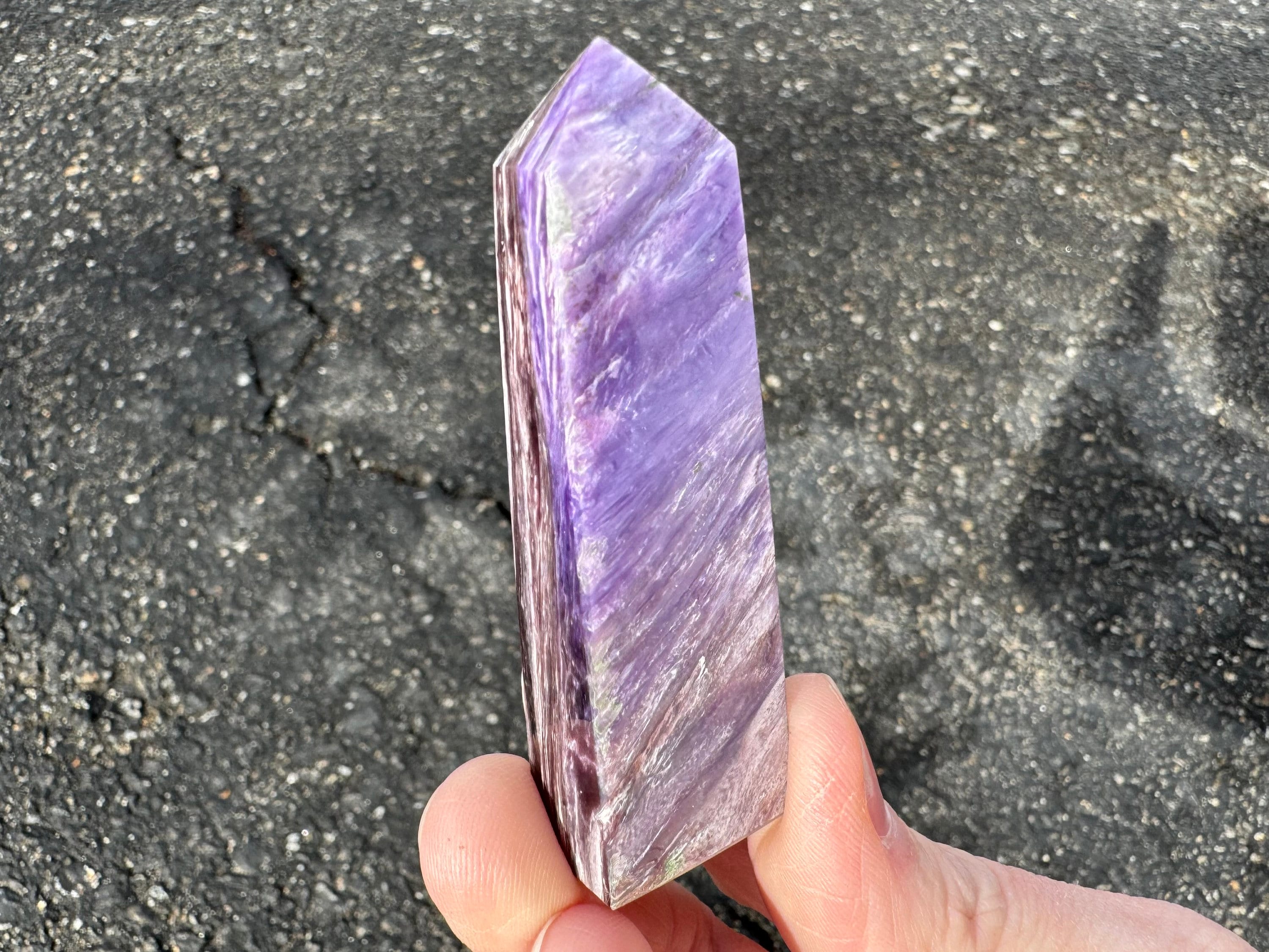 2.6 Inch Charoite Tower: Polished Crystal Point, Violet Siberian Specimen Purple Gemstone #7 2.6 Inch Charoite Tower: Polished Crystal Point, Violet Siberian Specimen Purple Gemstone #7
