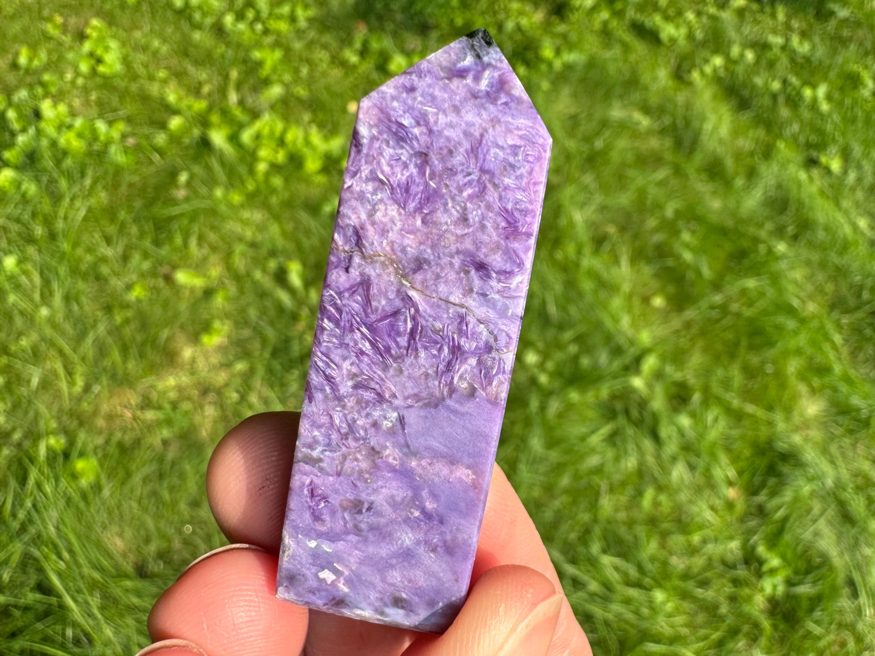 2.2 In Charoite Crystal Tower: Purple And Black Gemstone Specimen #3