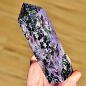 3.4 Inch Charoite Crystal Tower: Polished Point, Violet Specimen, Purple Black Pink #5
