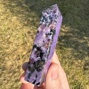 Charoite Crystal Tower: Purple, Black, And Pink Gemstone Decor (3.4”) #10