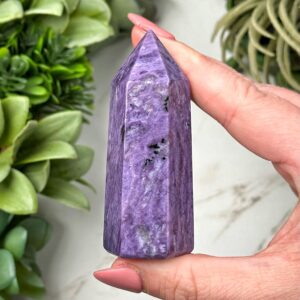 Charoite Point | 70g | - #2 (polished Purple Crystal Tower, Crown Chakra, Healing Stone, Balance)