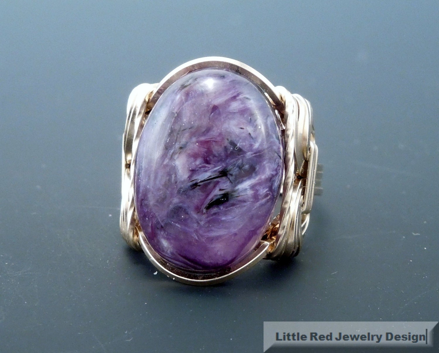 14 K Gold Filled Charoite Cabochon Wire Wrapped Ring 14 K Gold Filled Charoite Cabochon Wire Wrapped Ring
