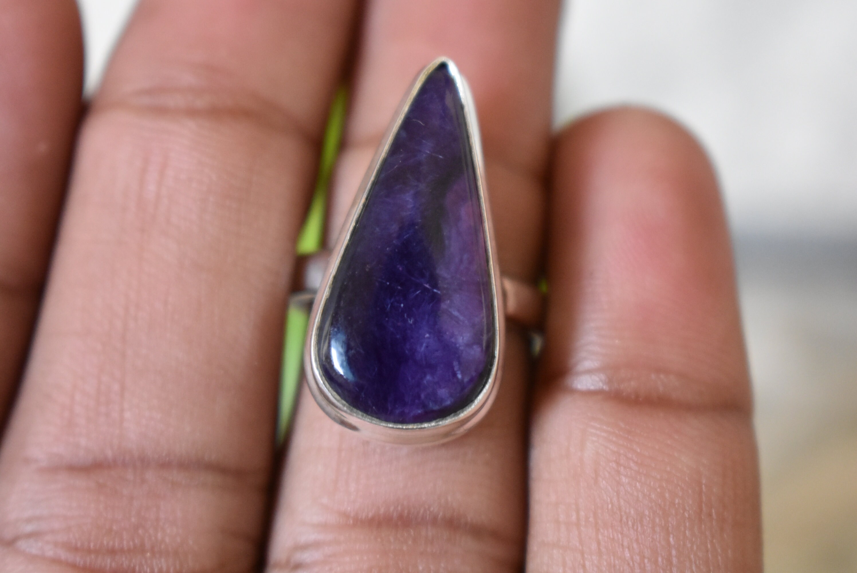 925 Silver Charoite Ring - Handmade Natural Purple Stone