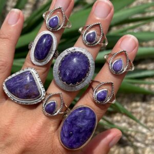 Charoite Ring, 925 Sterling Silver, minimalist, Statement, Fitted