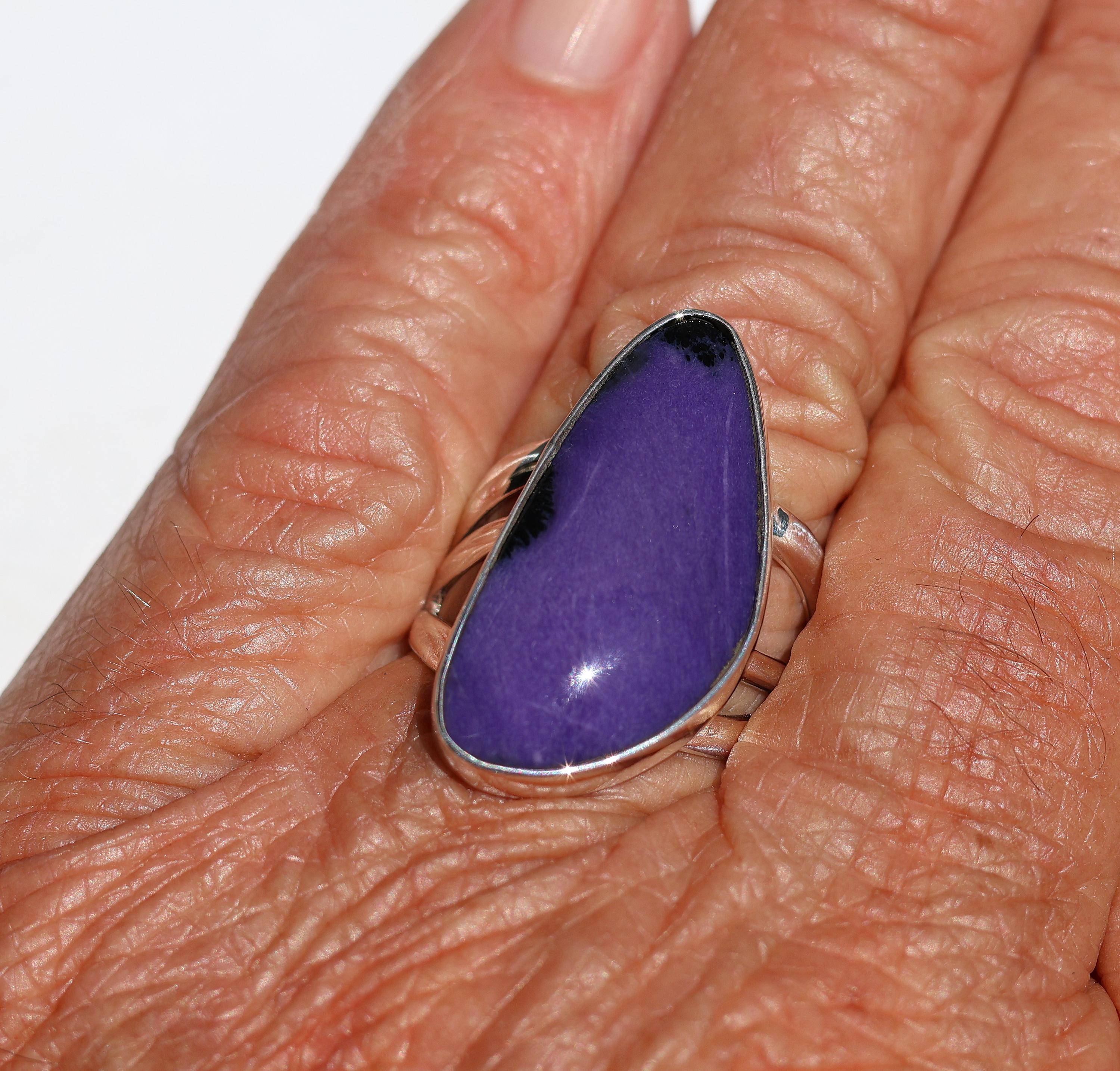 Charoite Ring, Aa Quality, Free Form Charoite Ring, Size 9, Beautiful Deep Purple, Sterling Silver!