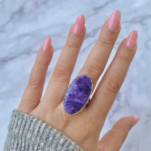 Charoite Adjustable Ring / 925 Sterling Silver / Healing Gemstone / Gifts For Her / Oval Cab / Charoite Jewellery / Statement Ring Chr-r-44.