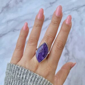 Charoite Adjustable Ring / 925 Sterling Silver / Healing Gemstone / Gift For Her / Fancy Cab / Charoite Jewellery / Statement Ring Chr-r-17.