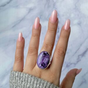 Charoite Adjustable Ring / 925 Sterling Silver / Healing Gemstone / Gifts For Her / Oval Cab / Charoite Jewellery / Statement Ring Chr-r-66.