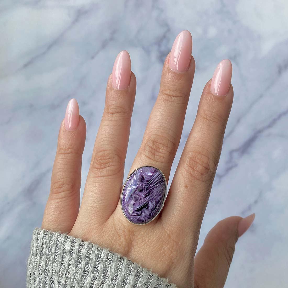 Charoite Adjustable Ring / 925 Sterling Silver / Healing Gemstone / Gifts For Her / Oval Cab / Charoite Jewellery / Statement Ring Chr-r-55.