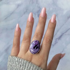 Charoite Adjustable Ring / 925 Sterling Silver / Healing Gemstone / Gifts For Her / Oval Cab / Charoite Jewellery / Statement Ring Chr-r-56.