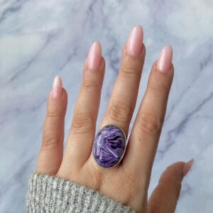 Charoite Adjustable Ring / 925 Sterling Silver / Healing Gemstone / Gifts For Her / Oval Cab / Charoite Jewellery / Statement Ring Chr-r-54.