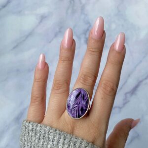 Charoite Adjustable Ring / 925 Sterling Silver / Healing Gemstone / Gifts For Her / Oval Cab / Charoite Jewellery / Statement Ring Chr-r-65.