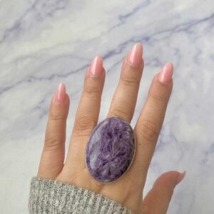 Charoite Adjustable Ring / 925 Sterling Silver / Healing Gemstone / Gifts For Her / Oval Cab / Charoite Jewellery / Statement Ring Chr-r-90.