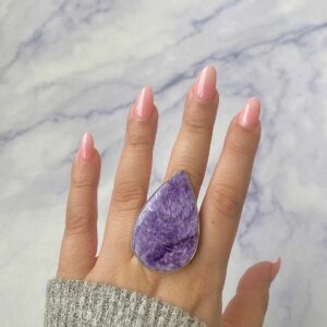 Charoite Adjustable Ring / 925 Sterling Silver / Healing Gemstone / Gifts For Her / Pear Cab / Charoite Jewellery / Statement Ring Chr-r-84.