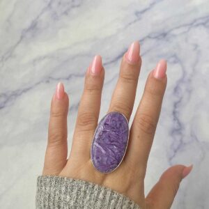 Charoite Adjustable Ring / 925 Sterling Silver / Healing Gemstone / Gifts For Her / Oval Cab / Charoite Jewellery / Statement Ring Chr-r-80.
