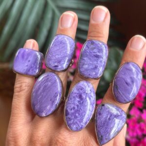 Charoite Adjustable Ring, .925 Sterling Silver Ring