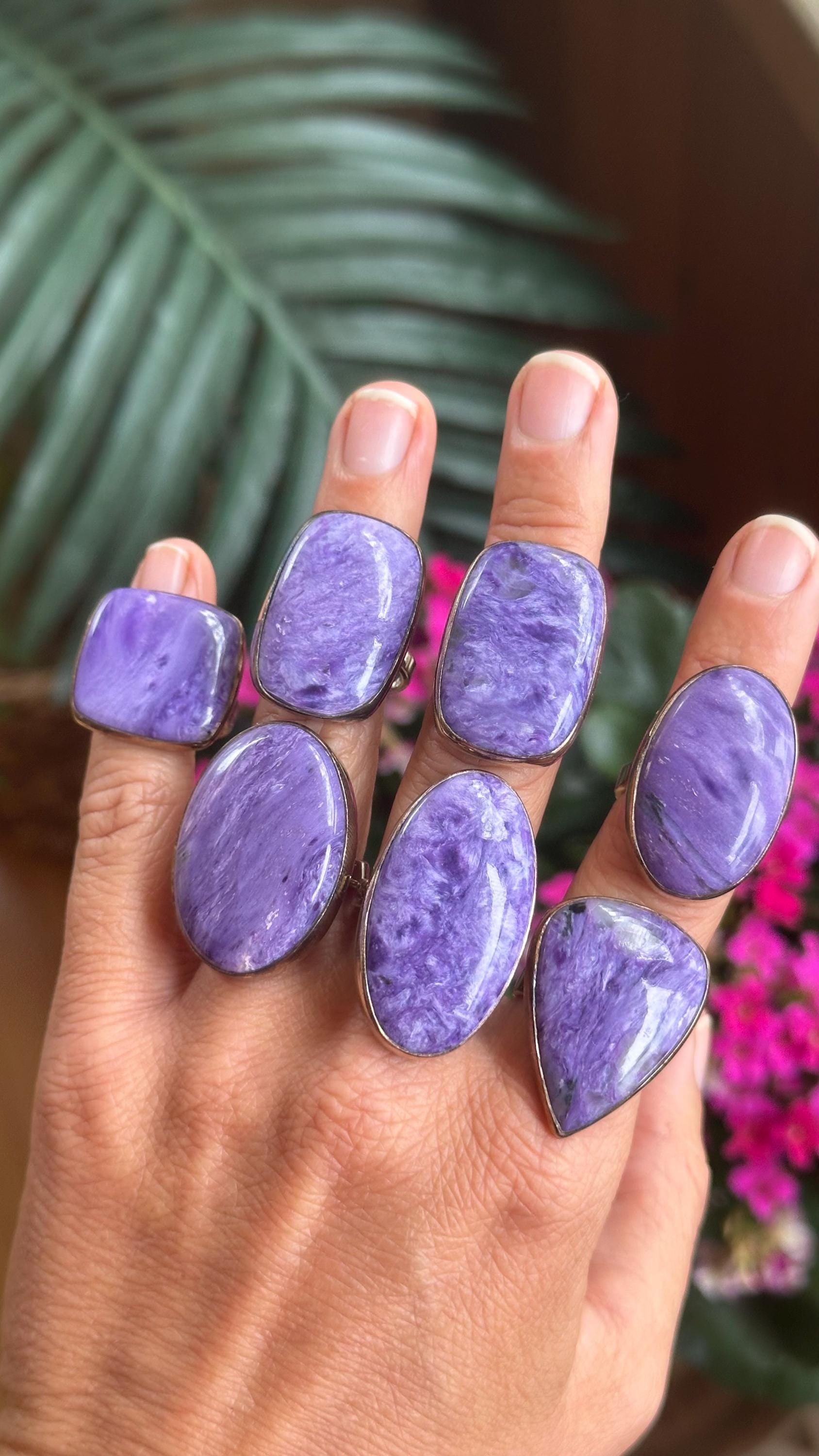 Charoite Adjustable Ring, .925 Sterling Silver Ring