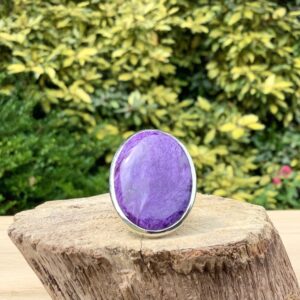 Adjustable Sterling Silver Charoite Statement Ring: Purple Gemstone
