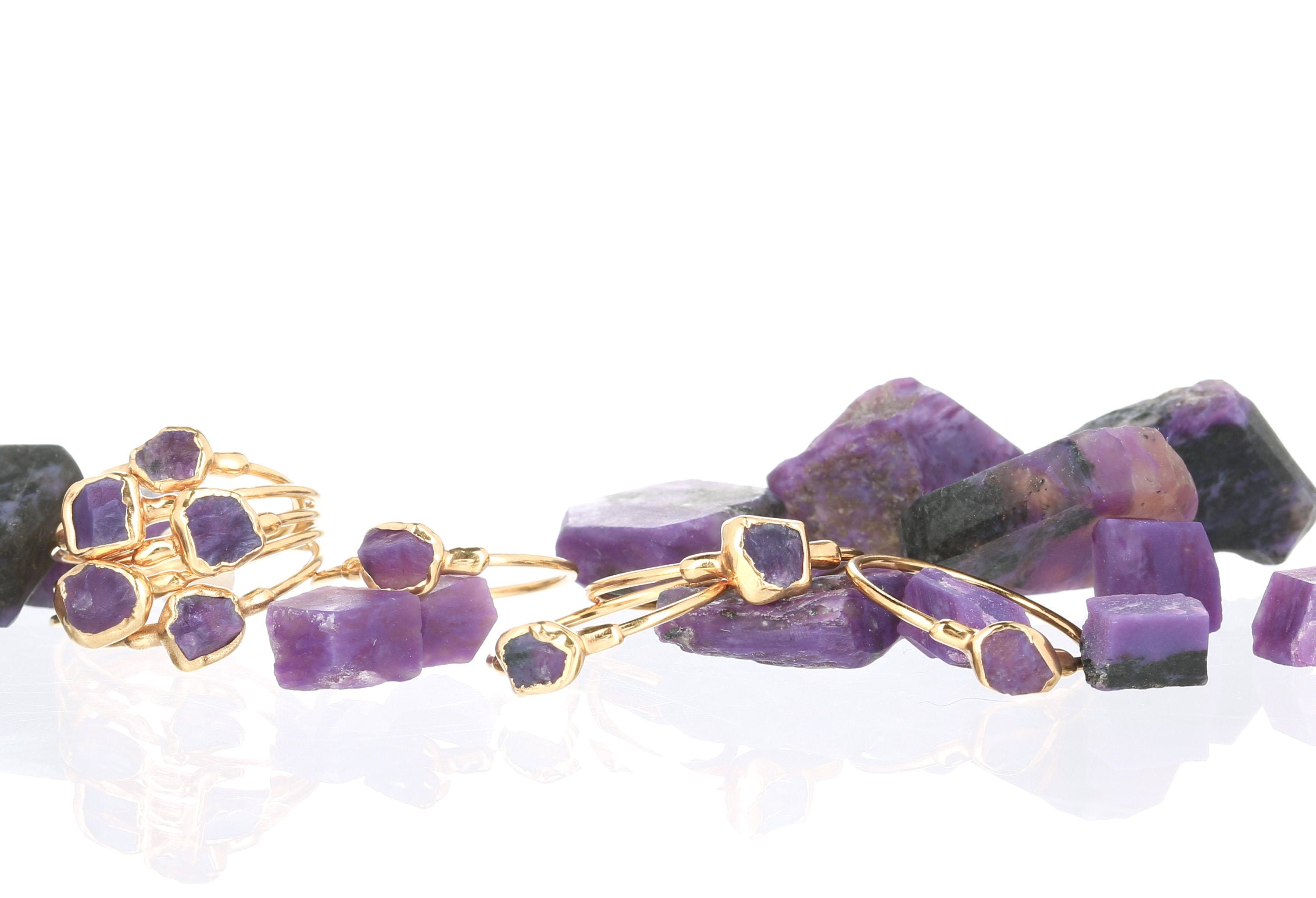 Dainty Raw Charoite Ring • 24k Gold Dipped, 14k Gold Filled