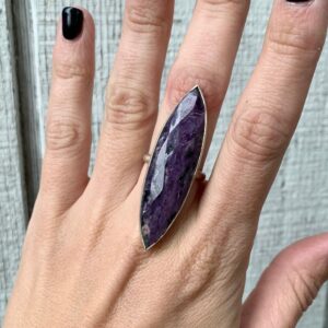 Faceted Large Marquise Purple Charoite Sterling Silver Statement Ring , Charoite Ring , Purple Gemstone Ring , Boho , Rocker , Gifts For Her