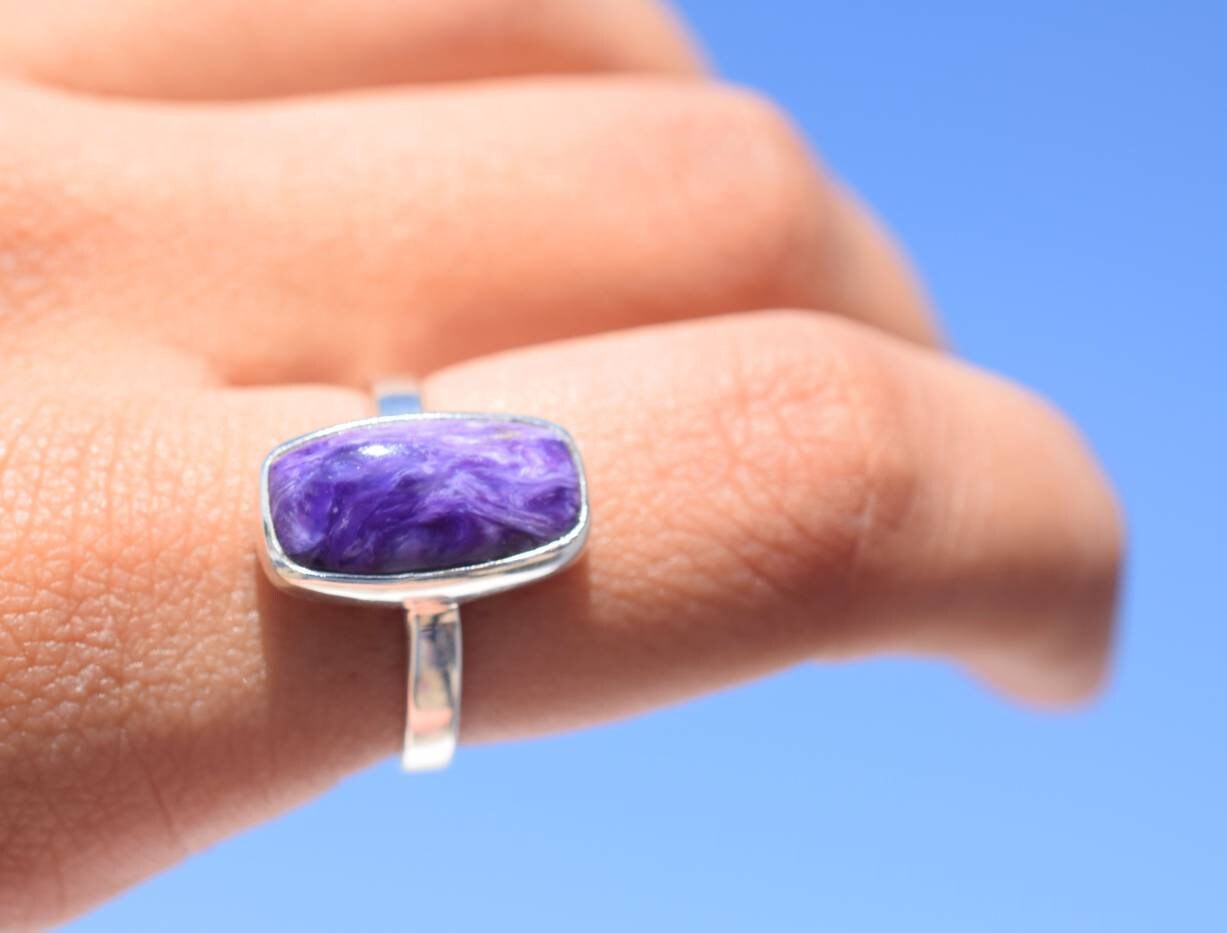 Charoite Gemstone Ring In 925 Sterling Silver, Purple Charoite Rings, Designer Statement Rings, Proposal Ring, Artisan Ring, Gift For Her