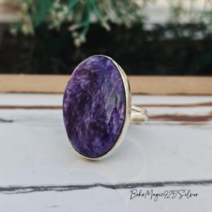 Handmade Charoite Ring: 925 Sterling Silver Gemstone Ring