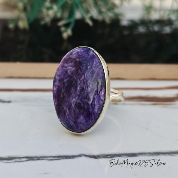 Handmade Charoite Ring: 925 Sterling Silver Gemstone Ring