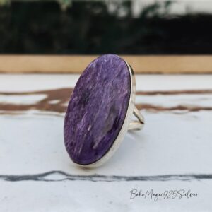 Handmade Charoite Ring: 925 Sterling Silver Bohemian Jewelry