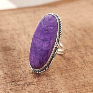 Handmade Charoite Gemstone Ring: 925 Sterling Silver Boho Jewelry