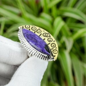 Handmade Marquise Charoite Ring: 18K Gold Plated Sterling Silver Adjustable Boho Jewelry Handmade Marquise Charoite Ring: 18K Gold Plated Sterling Silver Adjustable Boho Jewelry