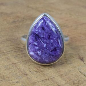 Handmade Pear Charoite Ring: 925 Sterling Silver Purple Gemstone